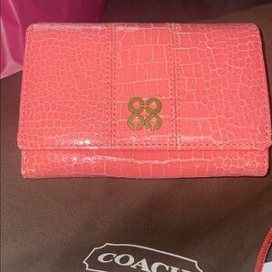 Coach Julia #4405 Coral Patent Croc-Embossed Wallet